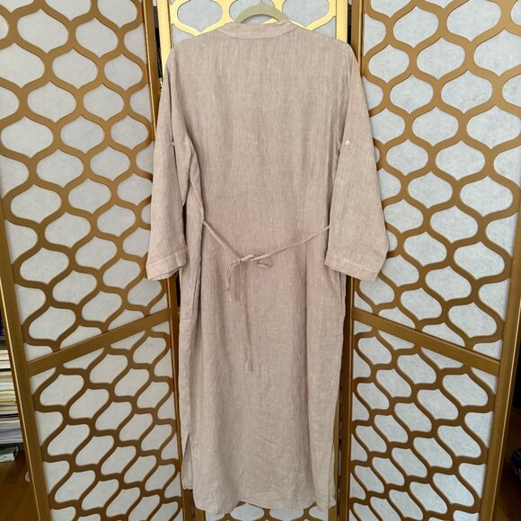 J. Mclaughlin Size L Beige Linen Long Sleeve Button-Down Lagenlook Dress - Picture 13 of 16